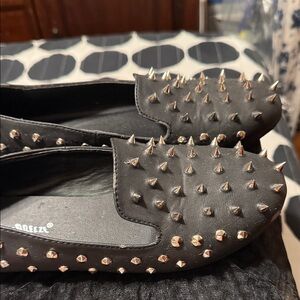 Nature Breeze Black Spiked Loafers